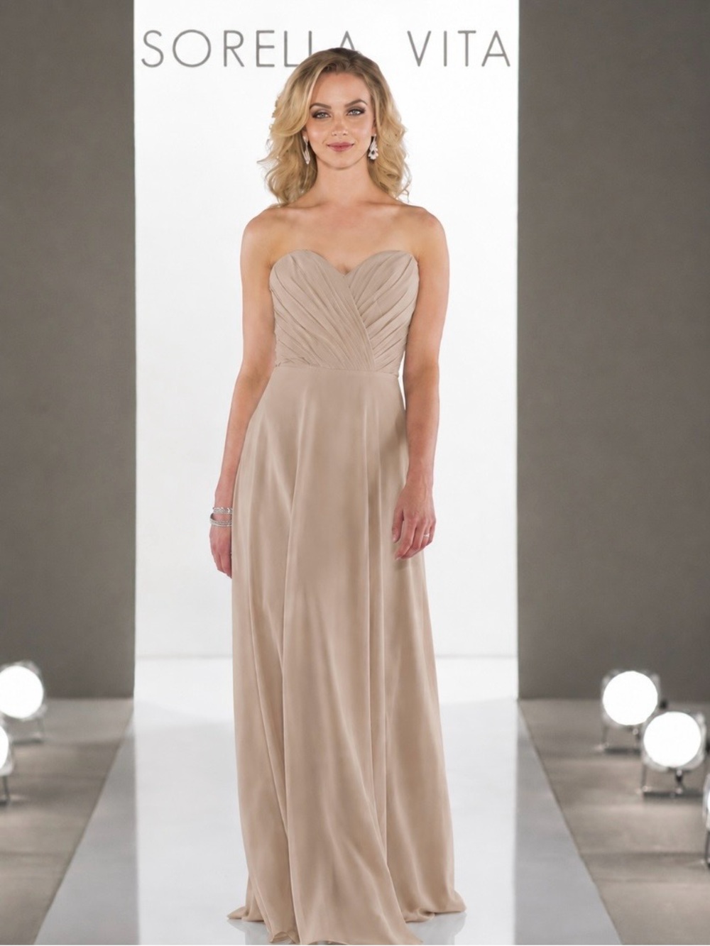 SORELLA VITA 9098 Strapless Cappuccino color Chiffon A-Line Bridesmaid Gown